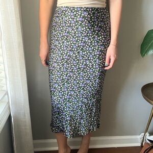 Topshop Black Floral Midi Skirt Size 6 | Ditsy Floral Elastic Waist Slip Skirt